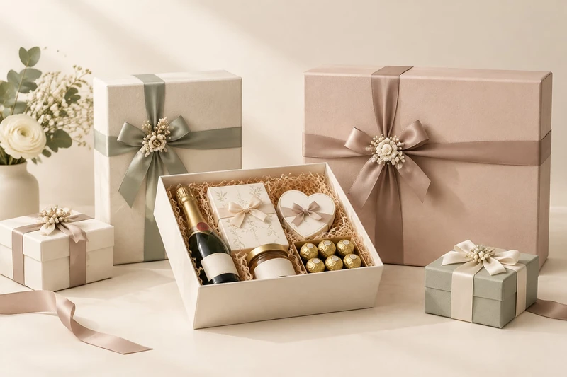 Edle Geschenkboxen für Hochzeiten und Veranstaltungen mit Schleifendetails